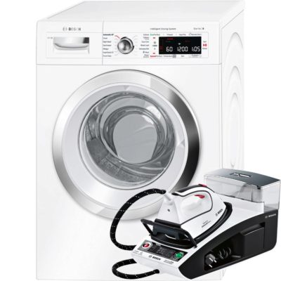 Bosch i-DOS WAWH8660GB A+++-30% 9kg 1400 Spin Home Connect Washing Machine in White & Bosch TDS4571GB i-Temp Steam Generator Bundle Bosch i-DOS WAWH8660GB A+++-30% 9kg 1400 Spin Home Connect Washing Machine in White & Bosch TDS4571GB i-Temp Steam Generator Bundle